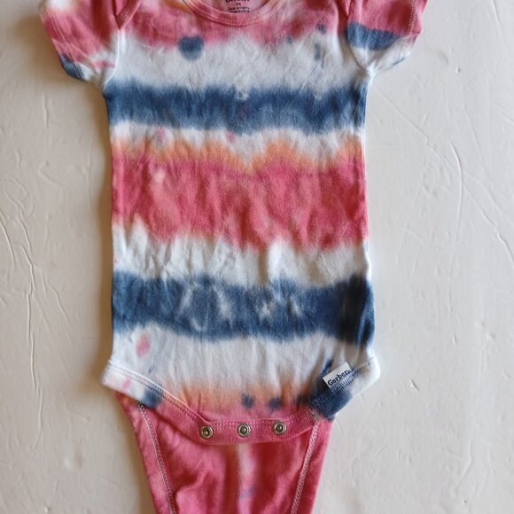 Tie Dye Red White & Blue Stripe Baby Snap Crotch Body Suit for July 4th 12 Month - Picture 5 of 14